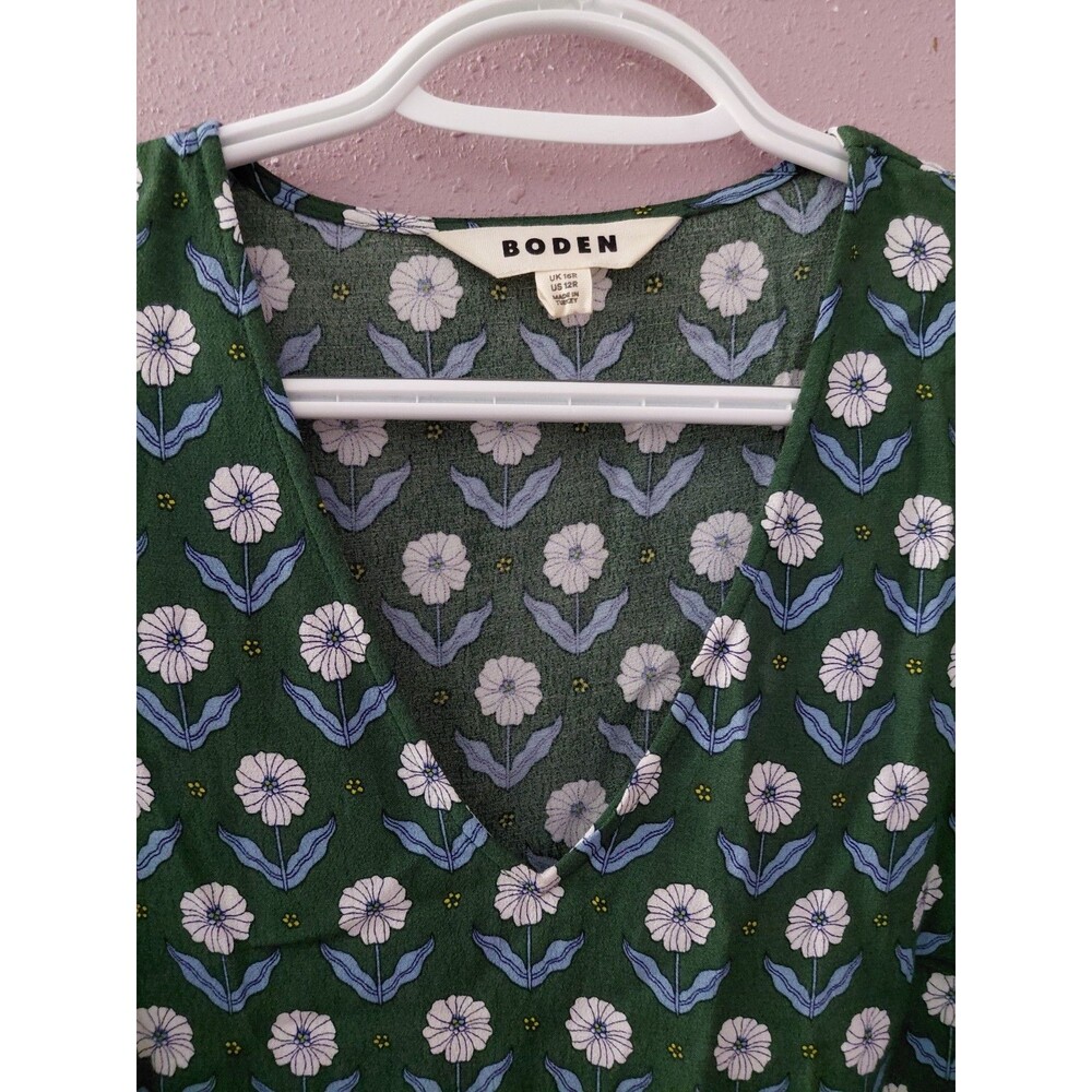 Boden Dress Women's US 12R Long Green Blue Floral Maxi Viscose Side Pockets - Picture 3 of 12